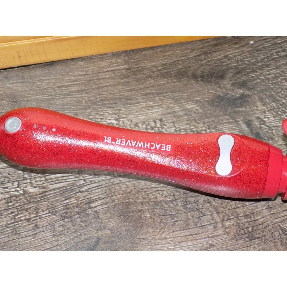 Beachwaver B1 Rotating Curling Iron Women Red Glitter Excellent 1in Barrel